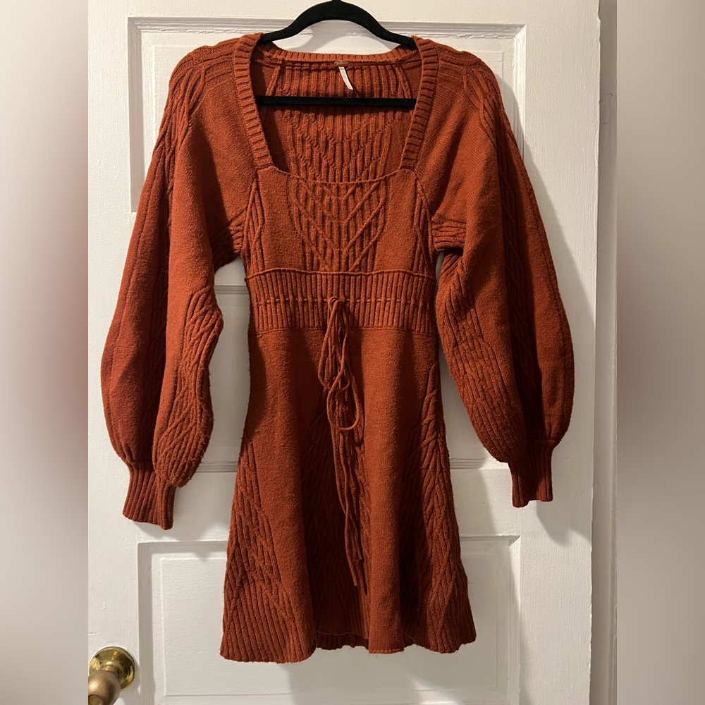 Free People Emmaline Long Sleeve Mini Sweater Dress in Cinnamon